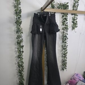 Fashion Nova Skirted Black Flared Jeans